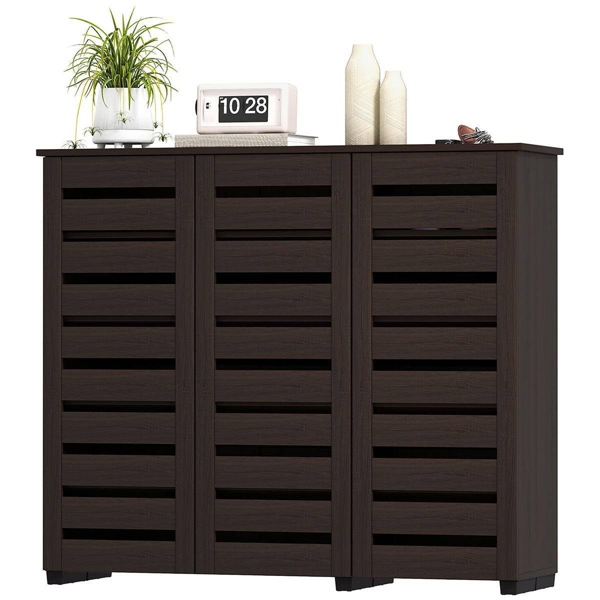 Wide Shoe Cabinet with Slatted Doors – 45"W x 39"H
