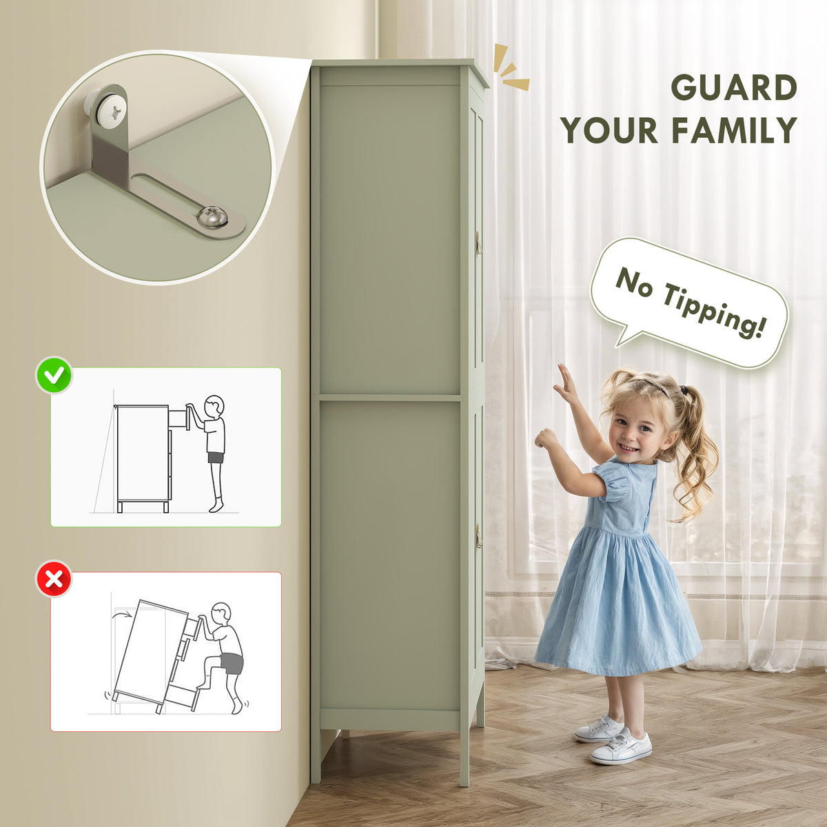 Tall Kitchen Pantry Storage Cabinet with Motion Sensor LED Light – 32"W x 70"H