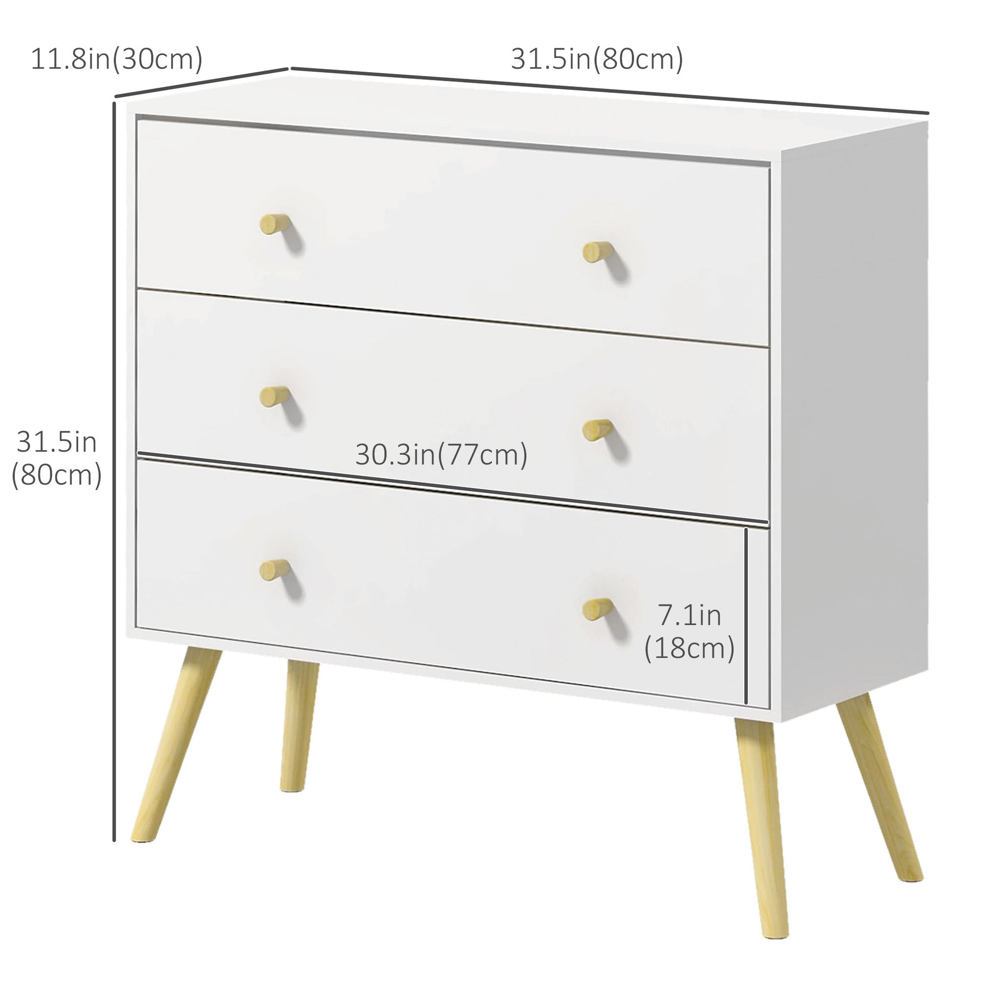 HOMCOM 3 Drawer Dresser with Wooden Legs for Modern Living Space