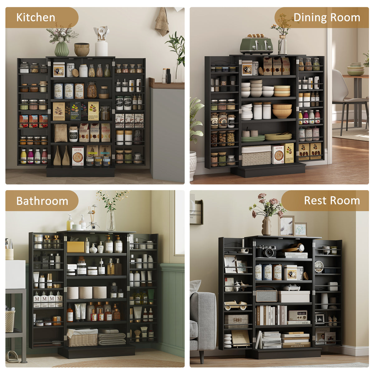 2-Door Kitchen Pantry Cabinet with 5-tier Shelving – 24"W x 41"H