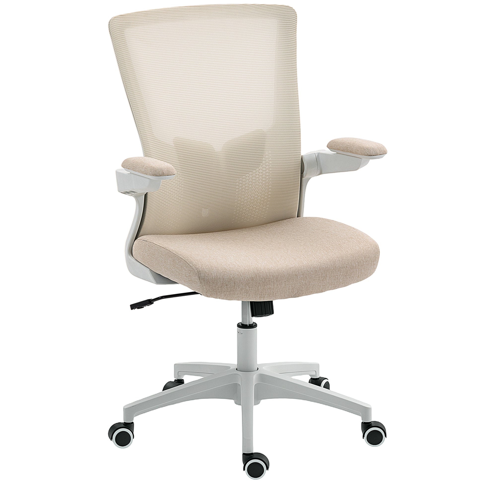 HOMCOM Ergonomic Swivel Desk Chair: Adjustable Lumbar, Flip-up Armrests, Wheels, Beige