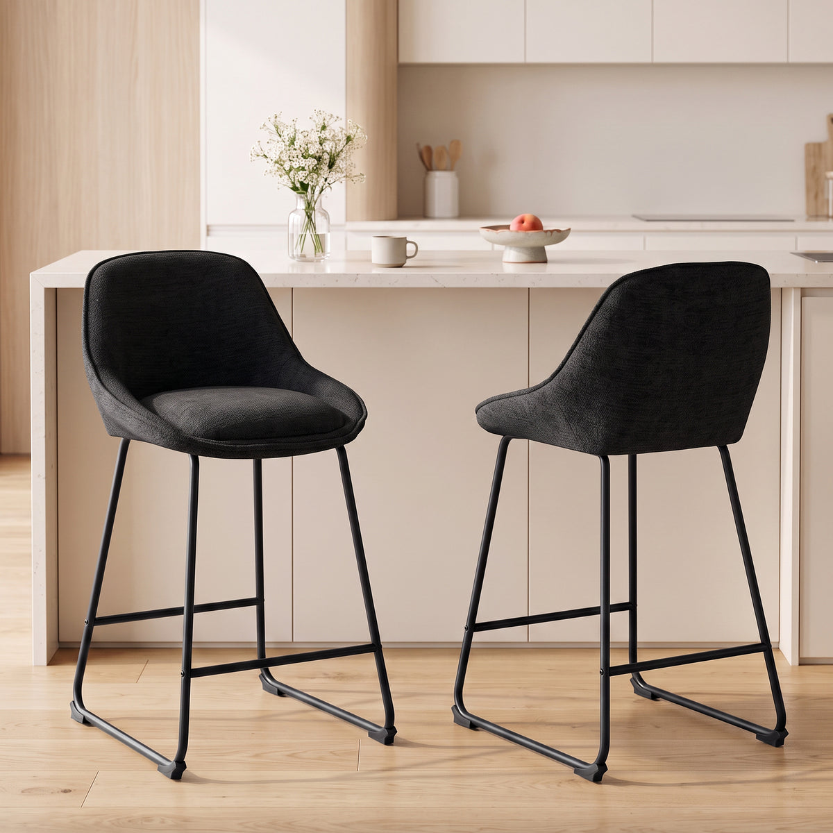 Chenille Counter Height Bar Stools with Backrest and Footrest, Set of 2