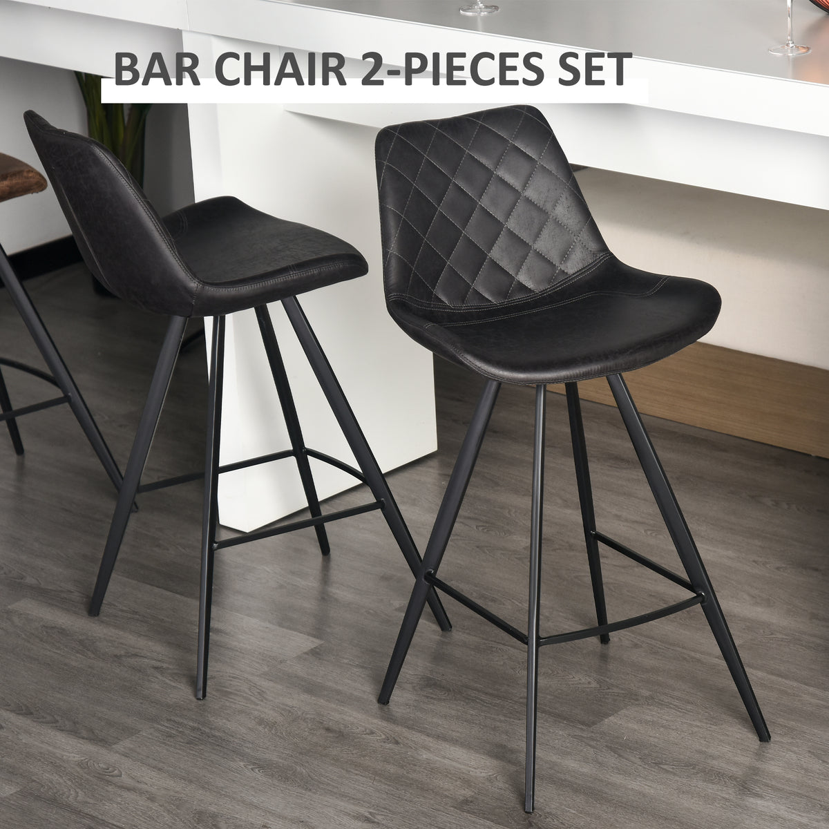 Argyle Microfiber Bar Stools with Metal Legs, Set of 2, Black