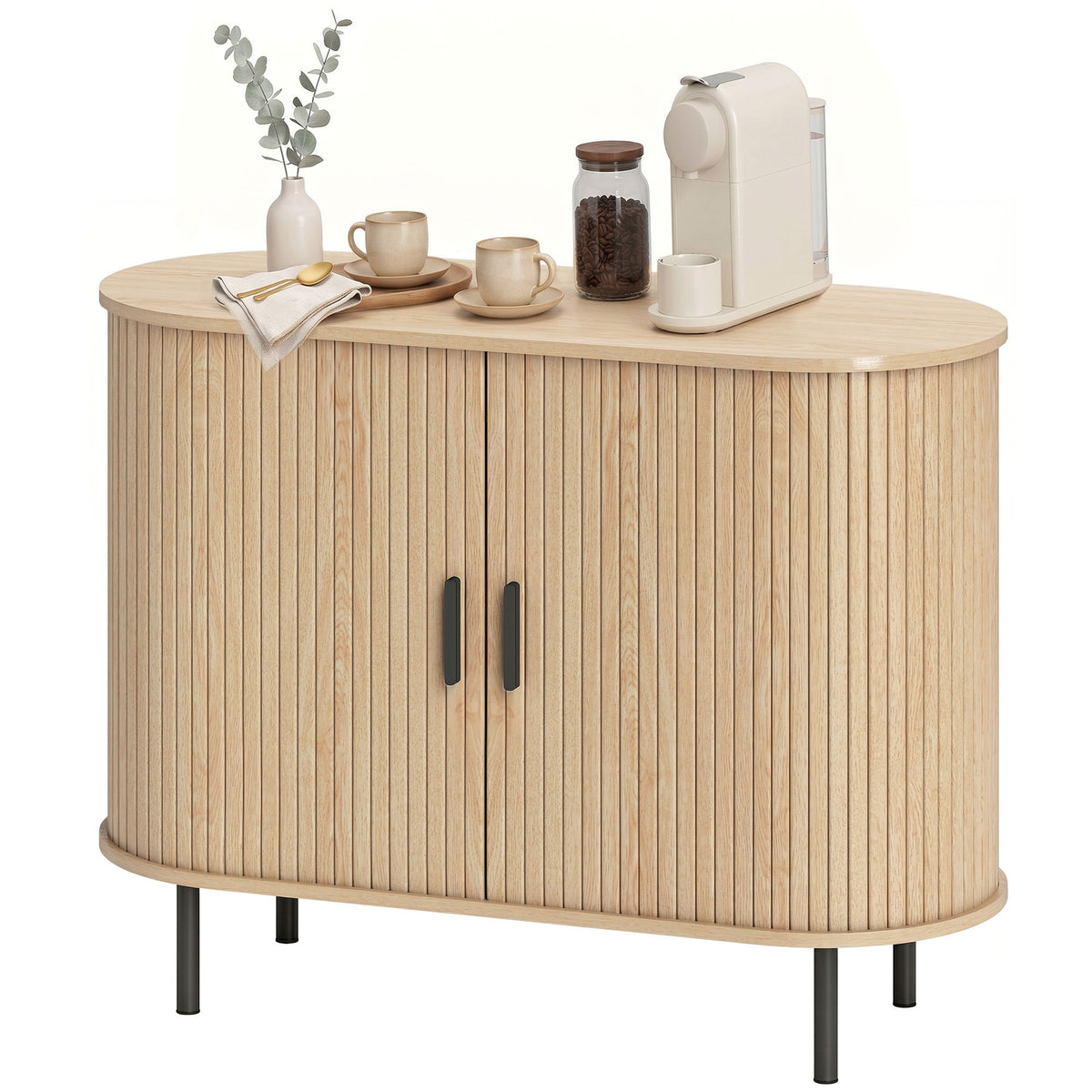 Sideboard Buffet Cabinet with Curved Tambour Doors and Storage – 39"W x 30"H
