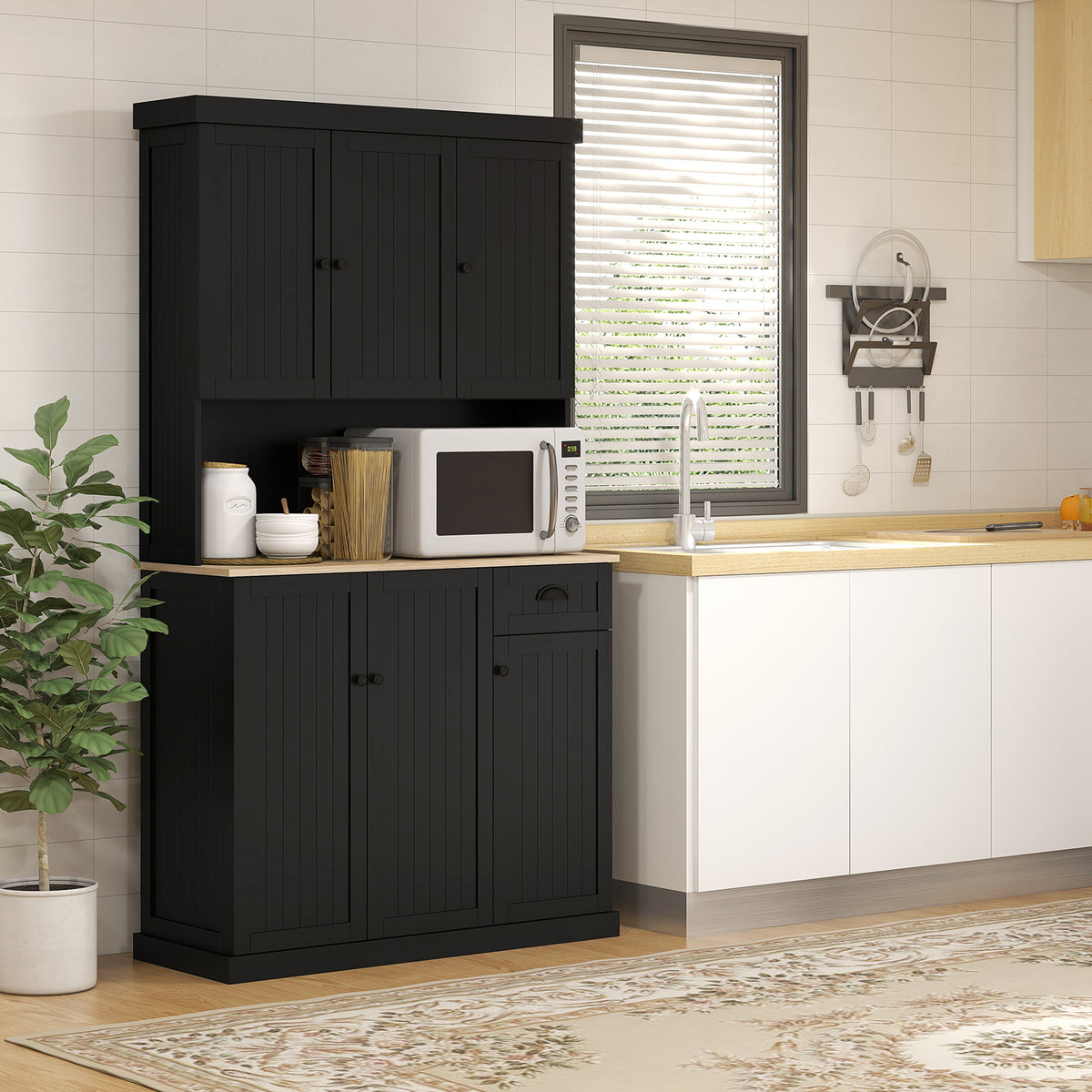 Kitchen Pantry with Hutch, Microwave Stand and Drawer – 40"W x 71"H