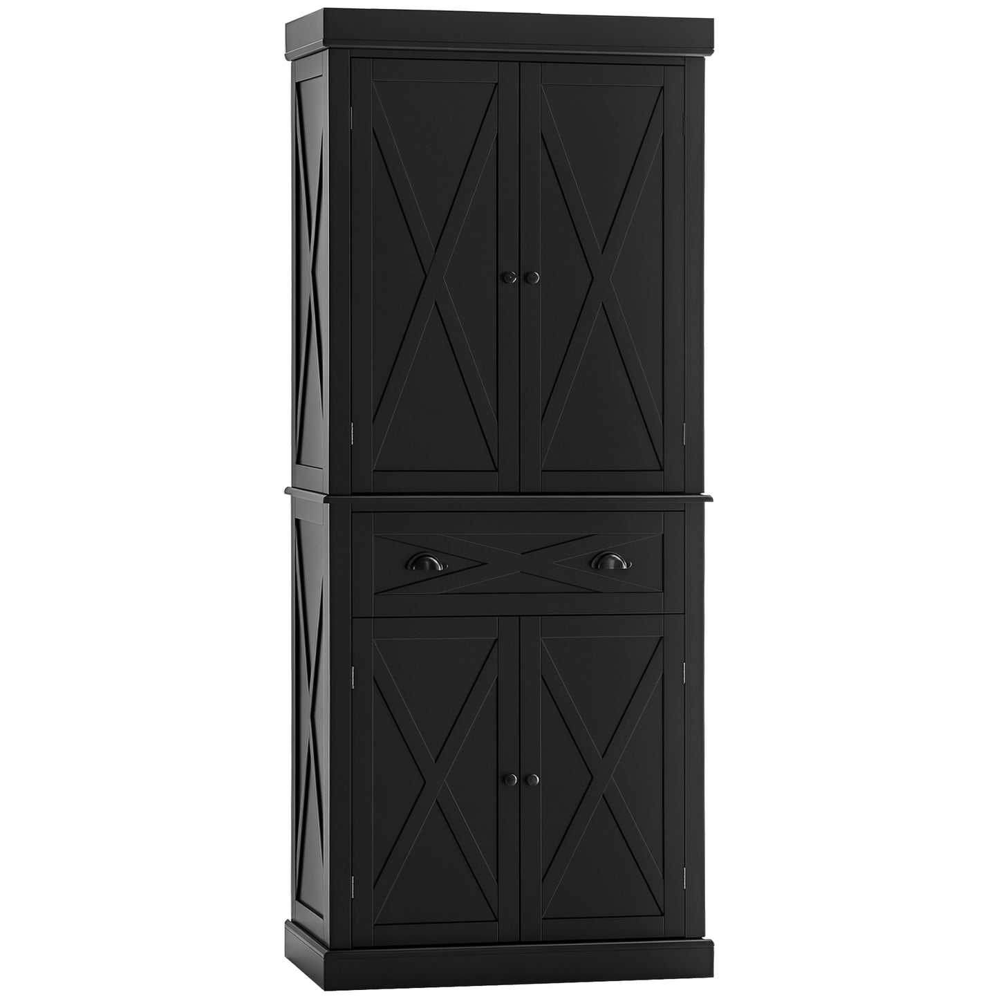 HOMCOM 72.5" Kitchen Pantry Cabinet 4 Doors Drawer Black