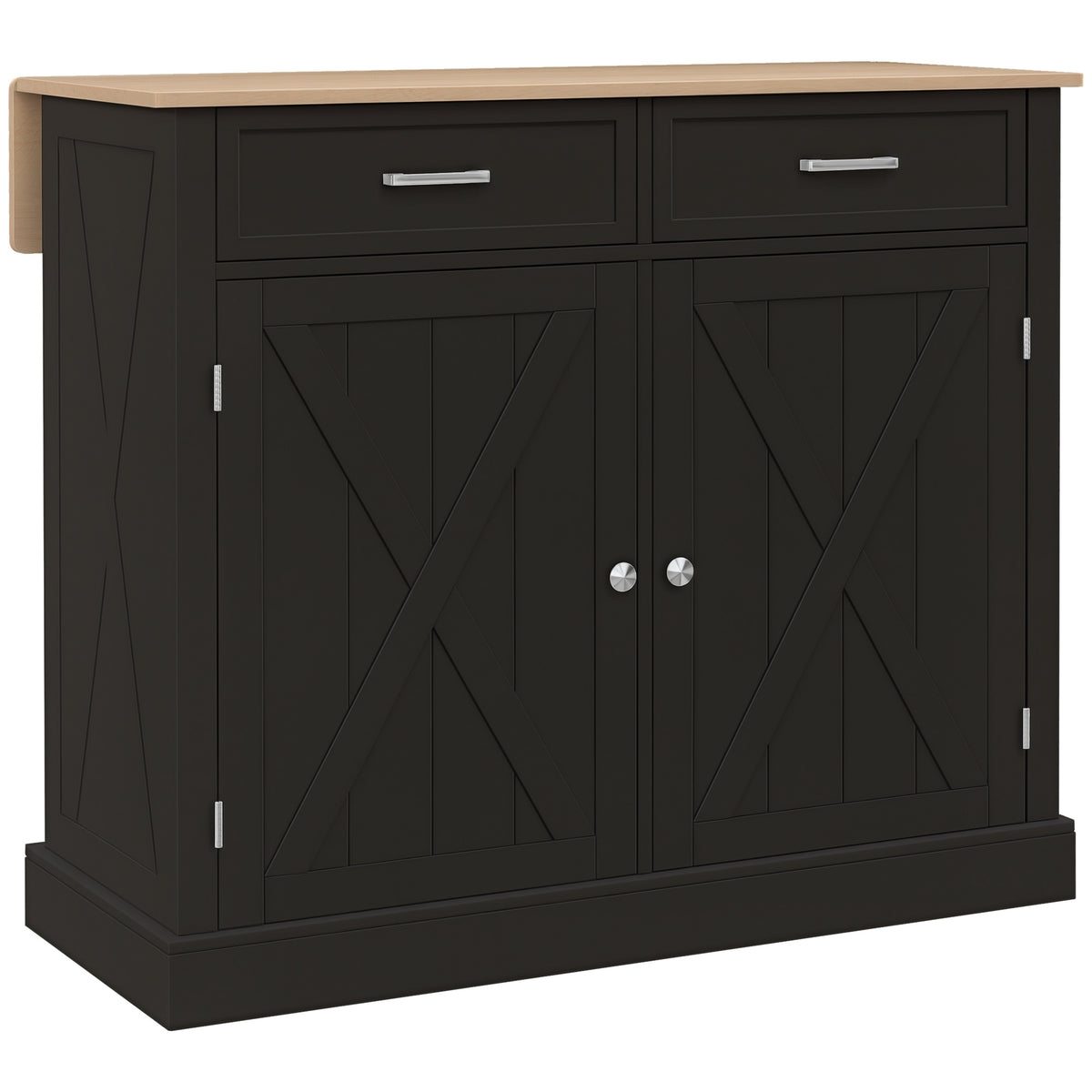 Rolling Kitchen Island with Drop Leaf Wood Breakfast Bar – 41"W x 36"H