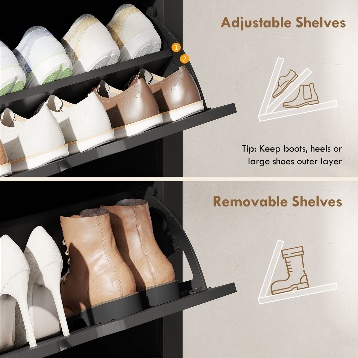 Shoe Storage Cabinet with 2 Flip Drawers – 28"W x 31"H