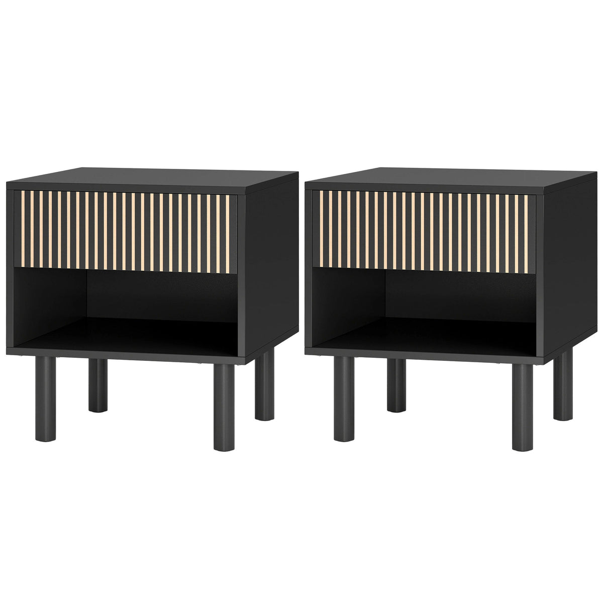 Bedside Tables with Drawer and Open Shelf, Set of 2 – 19"W x 20"H