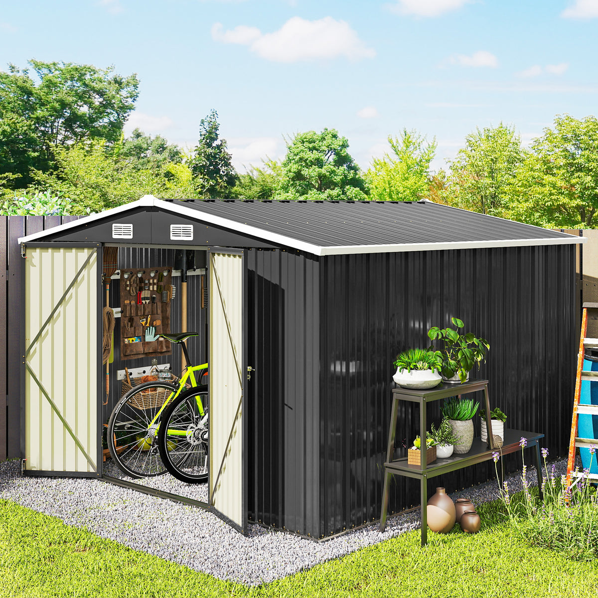 10' x 10' Metal Shed, Heavy Duty Outdoor Storage Shed with 4 Vents and Lockable Double Doors