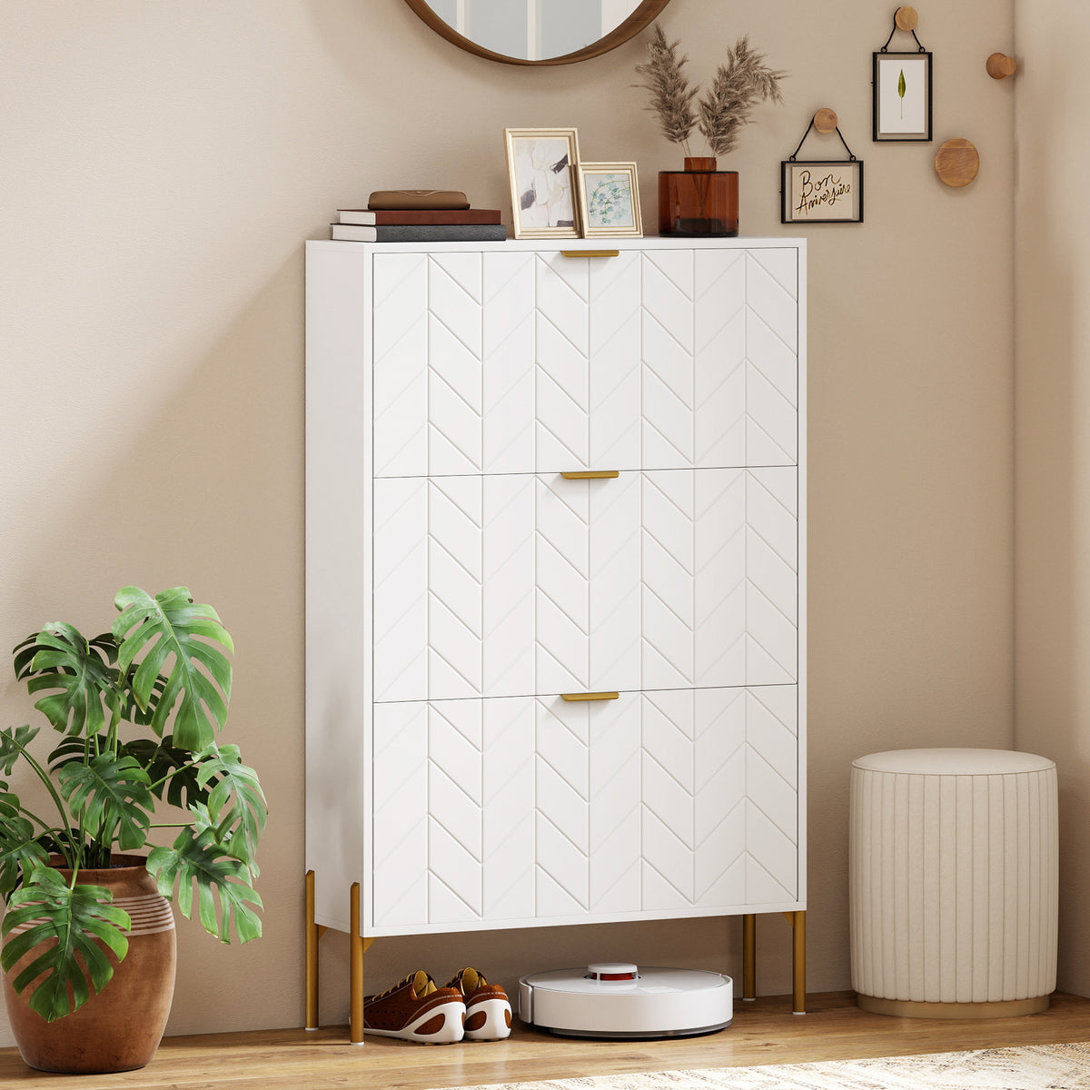 Shoe Cabinet with 3 Flip Drawers – 31"W x 50"H