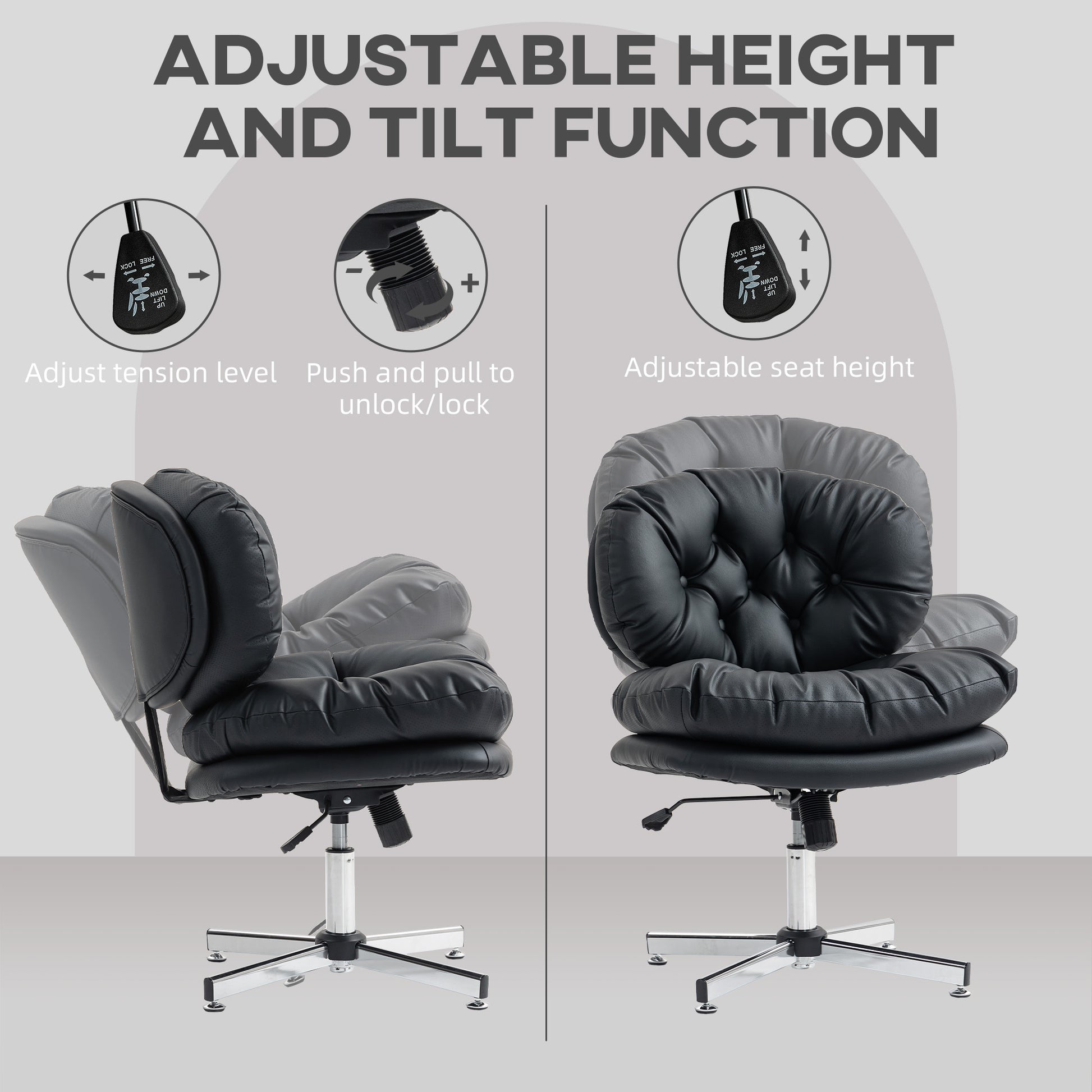 HOMCOM Armless Computer Desk Chair, Wide Padded Seat, Adjustable Height, Black Office Task Chair
