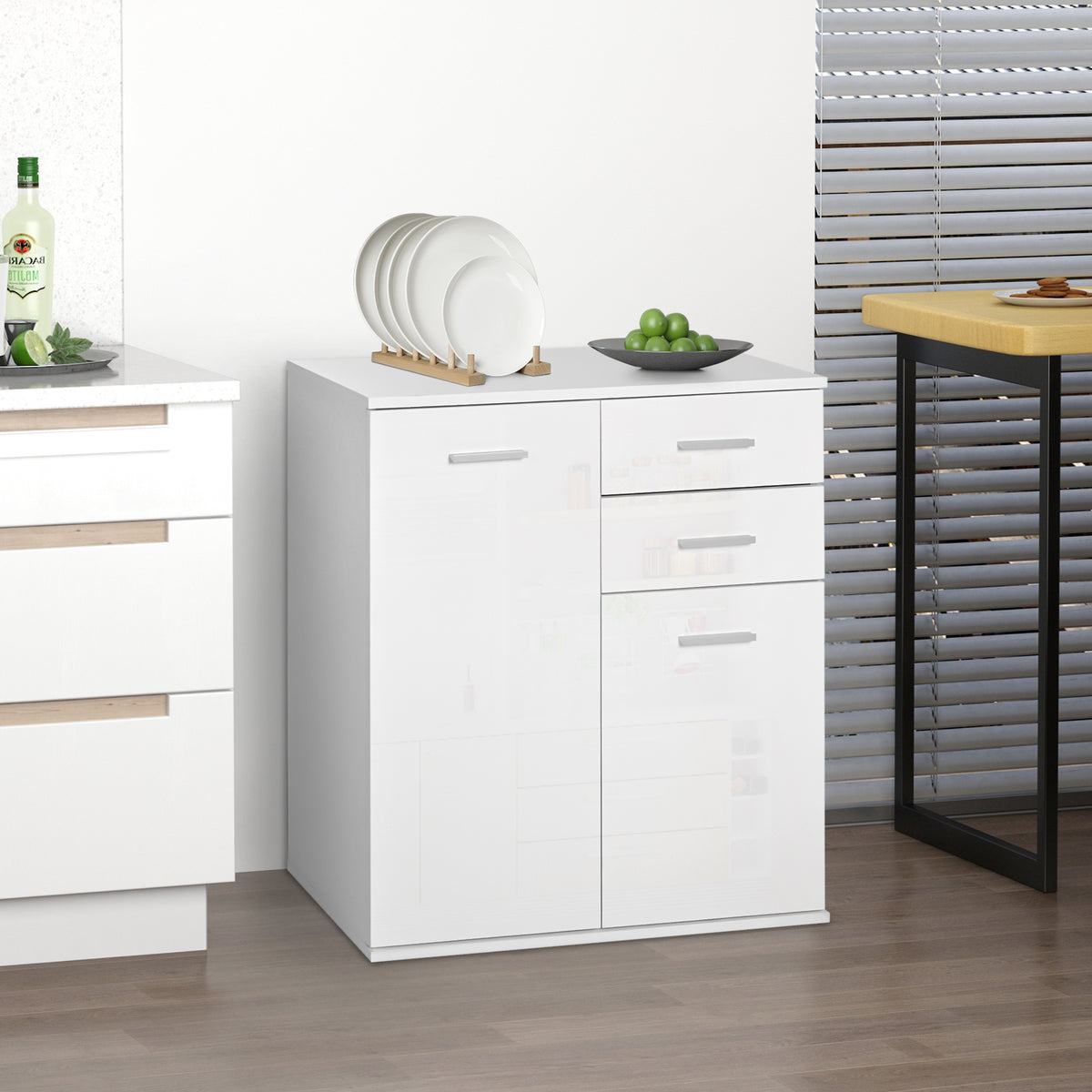 High Gloss Sideboard with 2 Drawers and 2 Doors – 28"W x 30"H