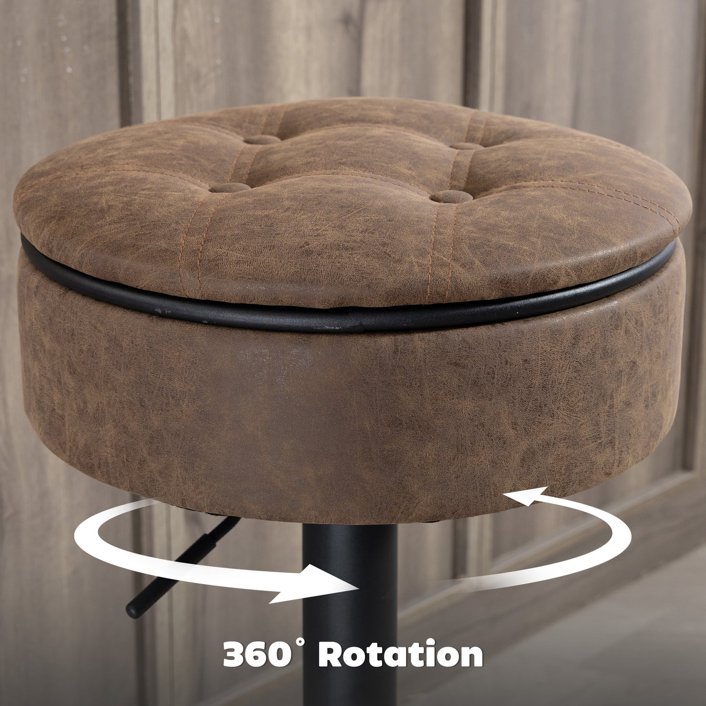 HOMCOM Set of 2 Barstools Swivel Storage Brown