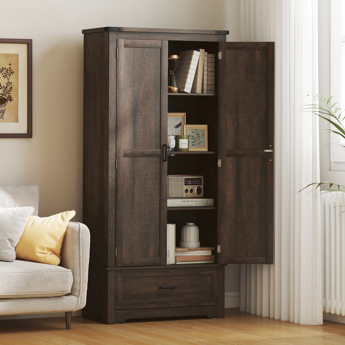 Tall Farmhouse Kitchen Pantry Cabinet with 2 Doors – 31"W x 69"H