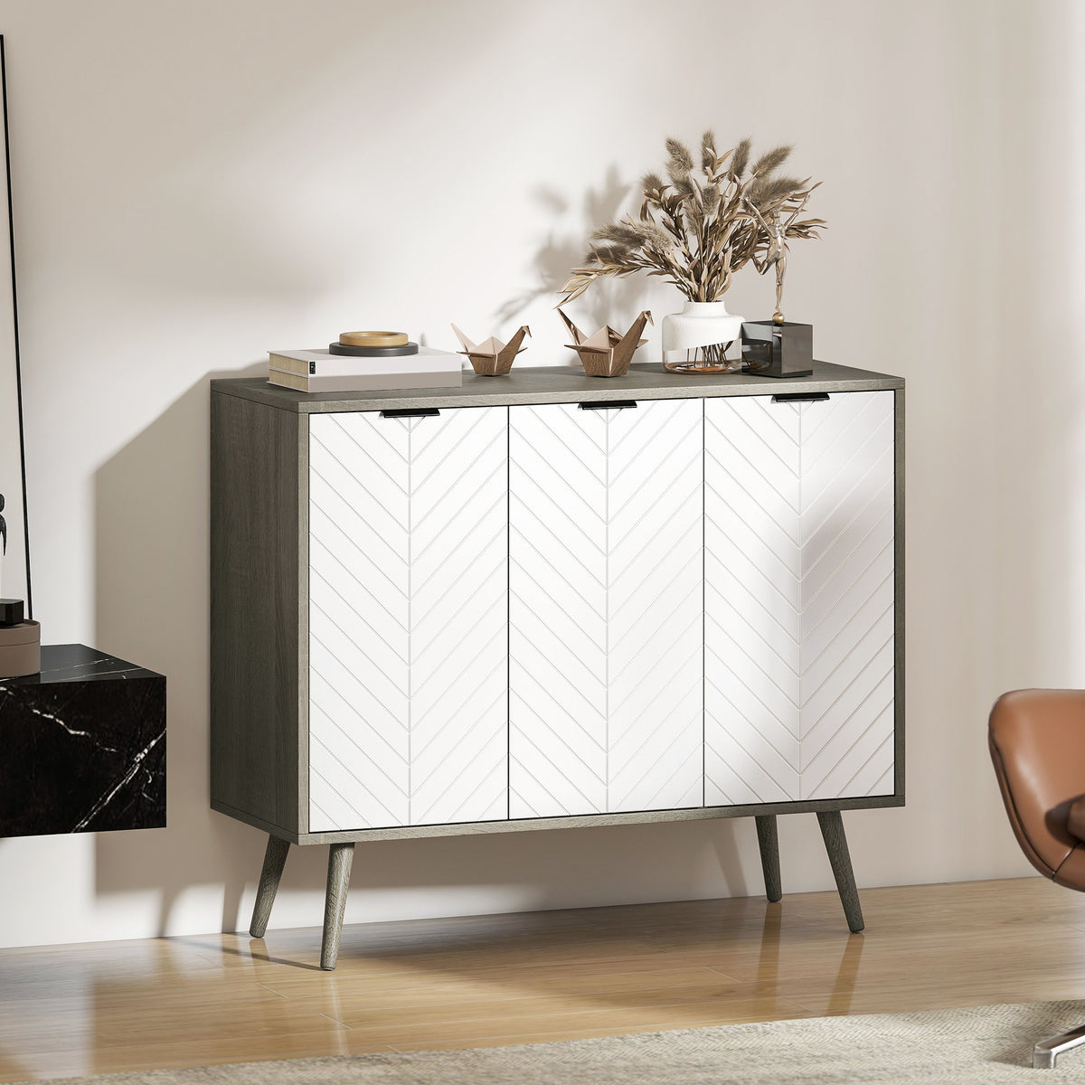 Modern Sideboard and Buffet with Adjustable Shelves and 3 Doors – 36"W x 31"H