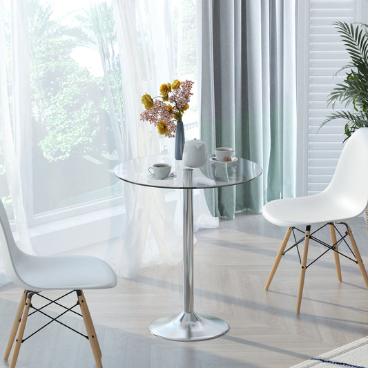 28" Round Dining Table with Tempered Glass Top and Metal Pedestal Base