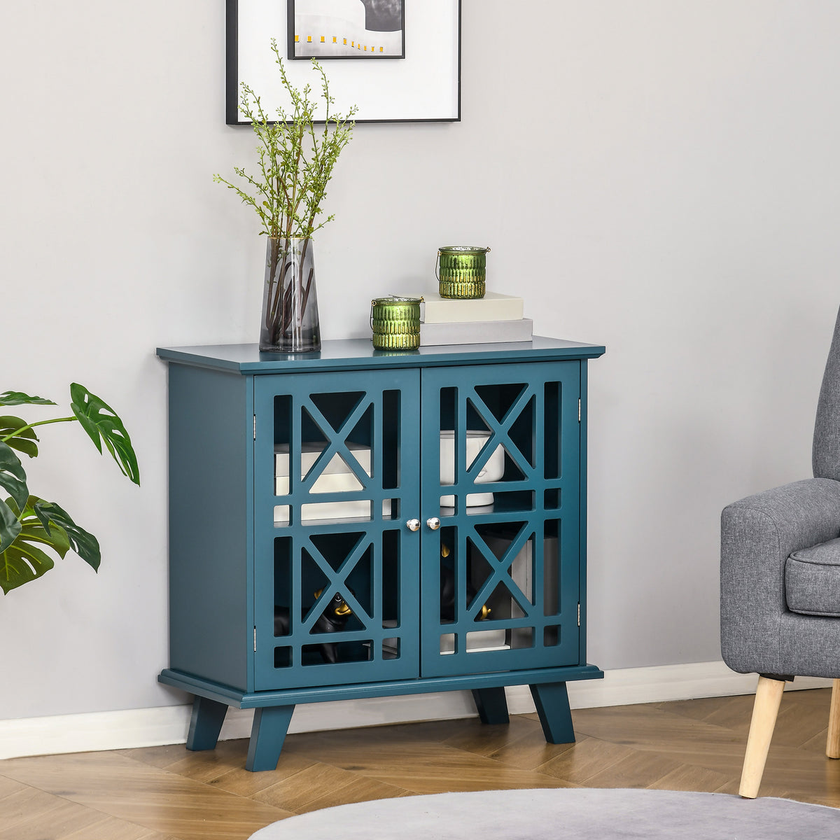 Storage Cabinet with Fretwork Doors and Shelf – 31"W x 31"H