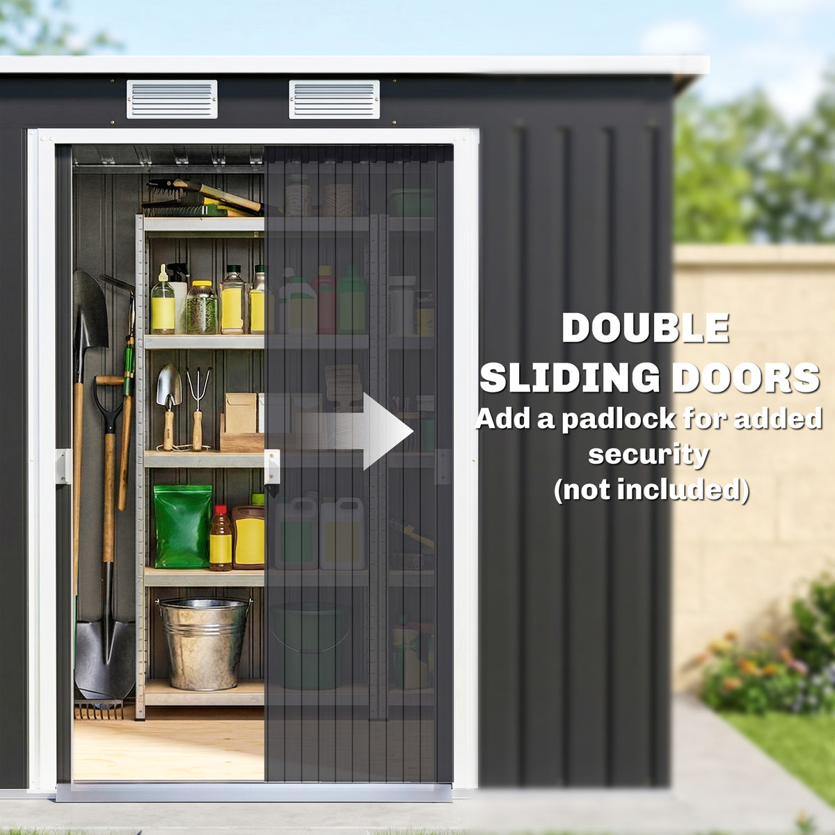 7 x 4ft Galvanised Steel Garden Shed, with Foundation Kit - – Dark Grey