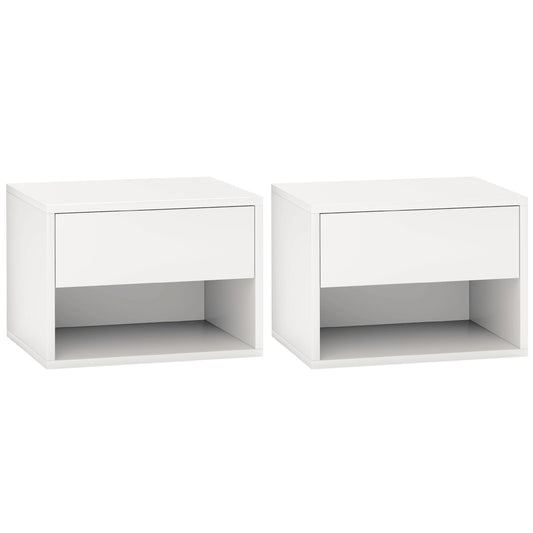 Modern White Floating Wall Mounted Nightstands Set of 2 with Drawer for Bedroom