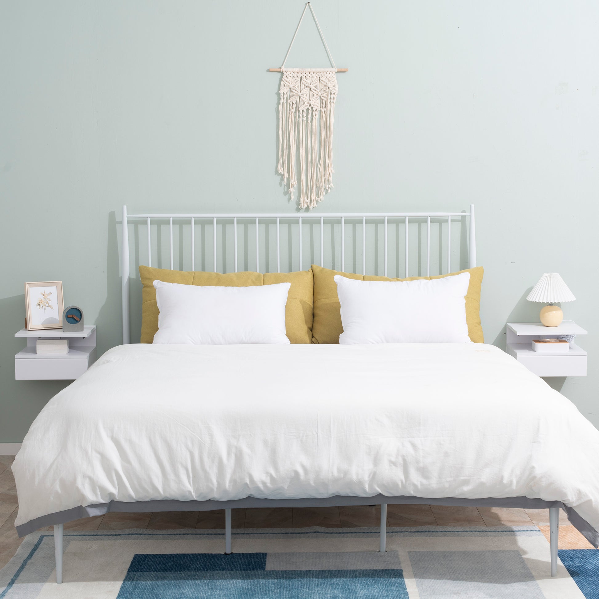 HOMCOM White Floating Wall Mounted Bedside Nightstands with Drawer and Shelf