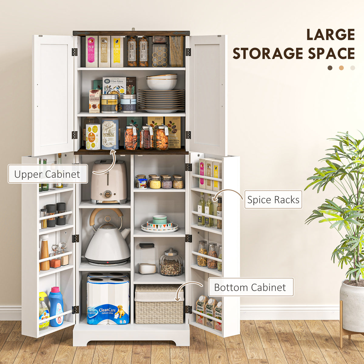 Tall Kitchen Pantry Cabinet with Spice Racks and Adjustable Shelves – 24"W x 64"H