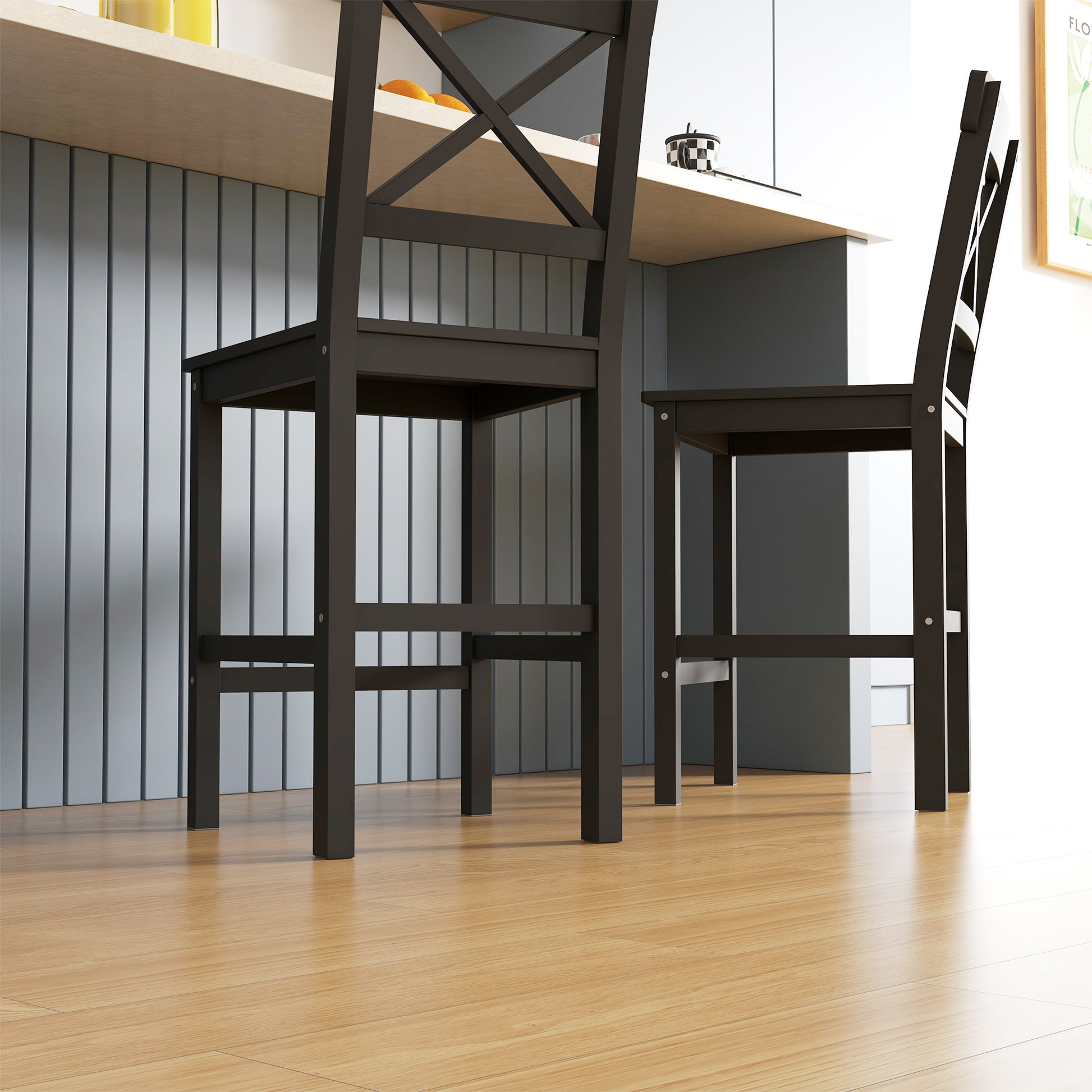 HOMCOM Farmhouse Counter Height Bar Stools Set, Solid Wood Backs, 2-Pack