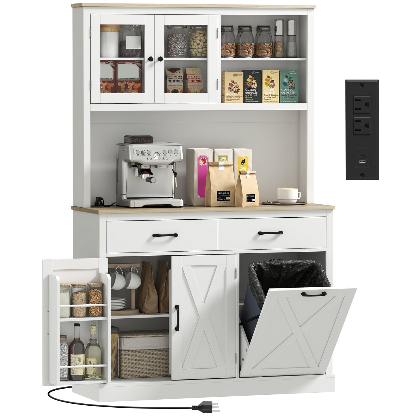 HOMCOM 69" Pantry Cabinet with Charging Station White