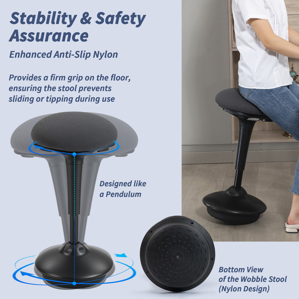 Swivel Standing Desk Chair, Backless Wobble Stool Chair, Dark Grey