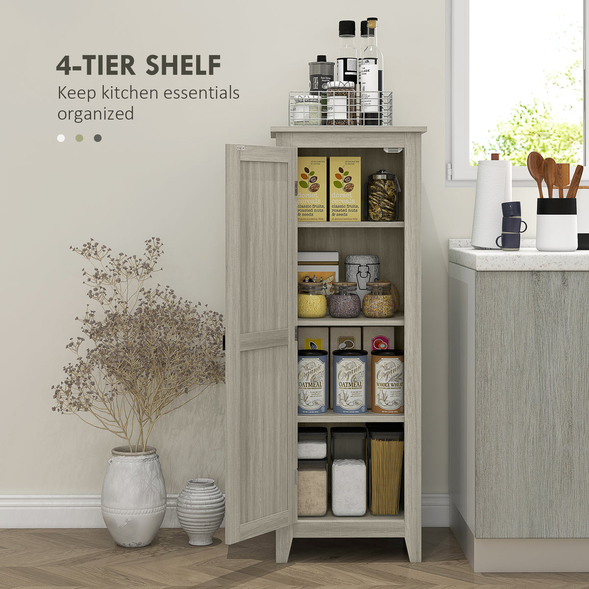 Farmhouse Kitchen Pantry Storage Cabinet with Barn Door – 17"W x 48"H