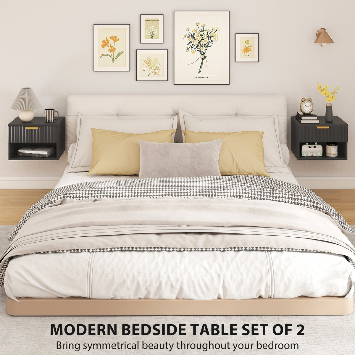 Floating Nightstands with Drawer and Open Shelf, Set of 2 – 16"W x 11"H
