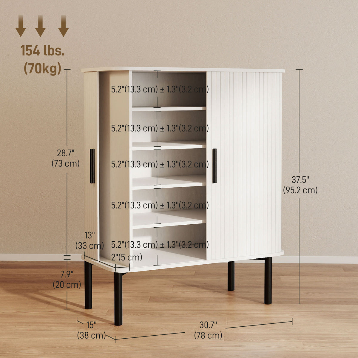 Shoe Cabinet with Tambour Door and Side Cubbies – 31"W x 37"H