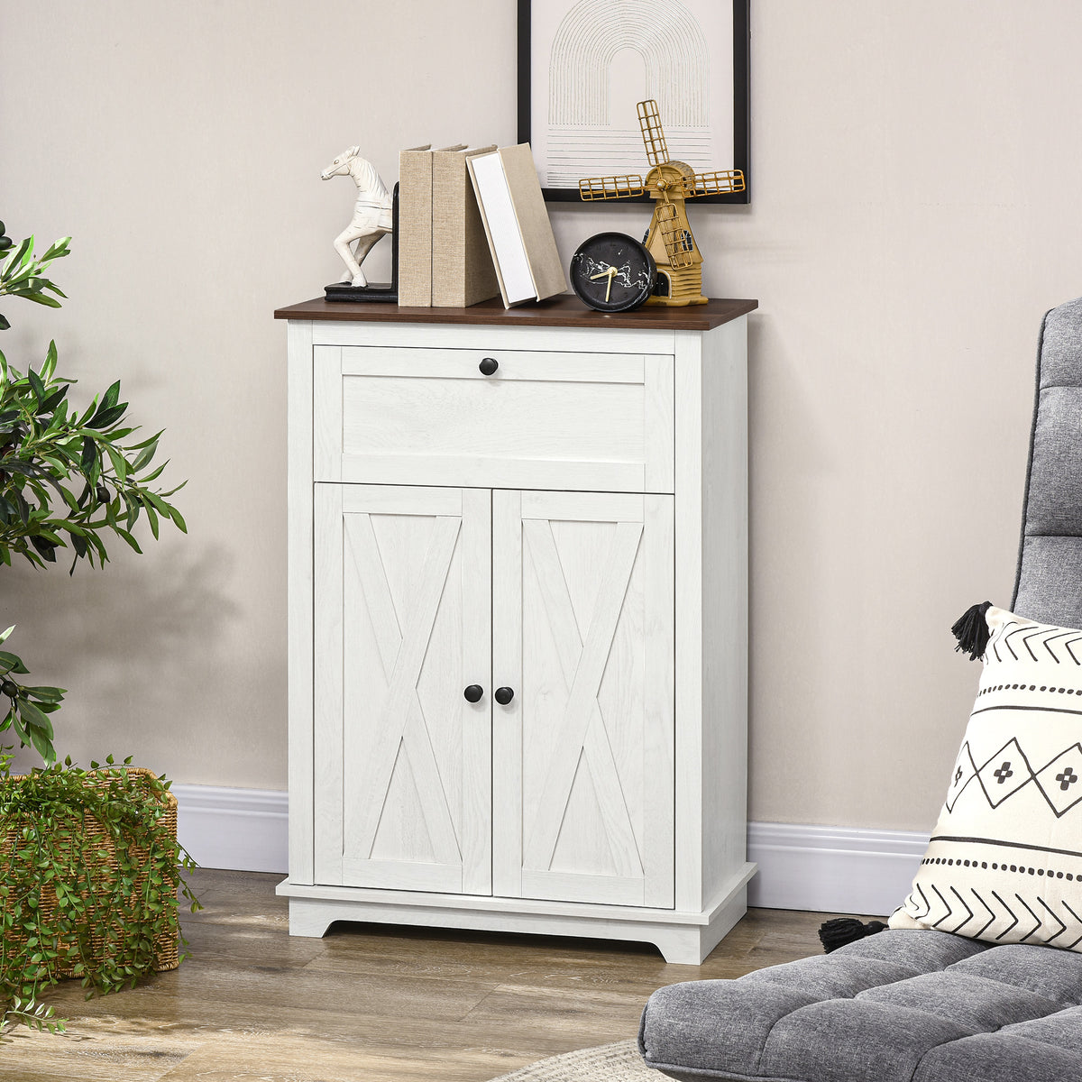 Farmhouse Sideboard Storage Cabinet with Doors and Drawer – 24"W x 35"H