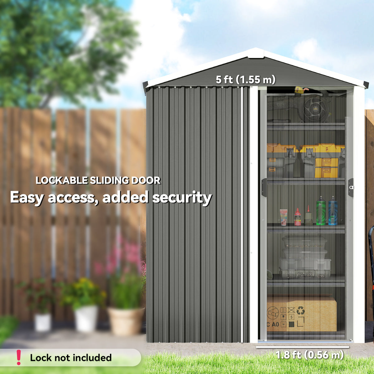 4.5 x 3ft Outdoor Storage Shed, Waterproof Metal Garden Shed with Lockable Door for Backyard, Patio, Lawn – Light Grey