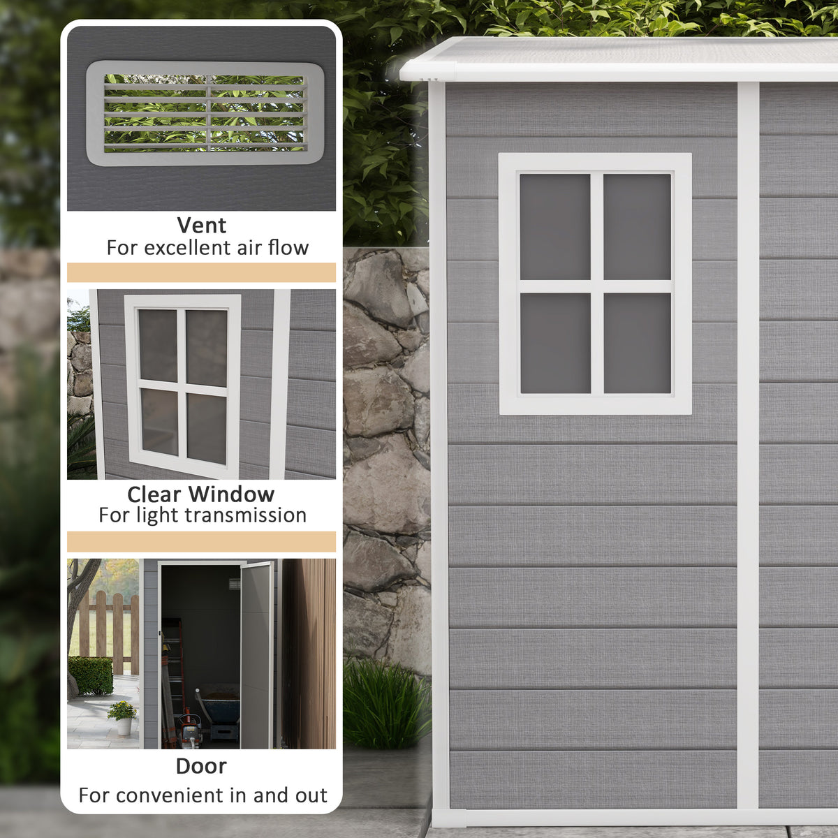 4'x5' Garden Storage Shed, Lean to Shed, Lockable Garden Tool Storage House with Window, Vent – Grey