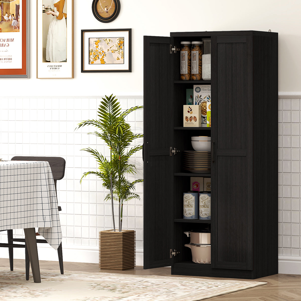 5-tier Pantry Cabinet with Doors and Adjustable Shelves – 24"W x 63"H