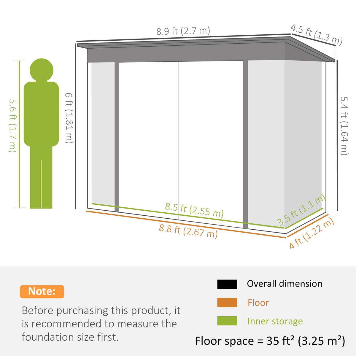 9' x 4' Galvanized Steel Garden Storage Shed with Lockable Doors, Gloves and 2 Air Vents for Backyard, Patio, Lawn – Grey