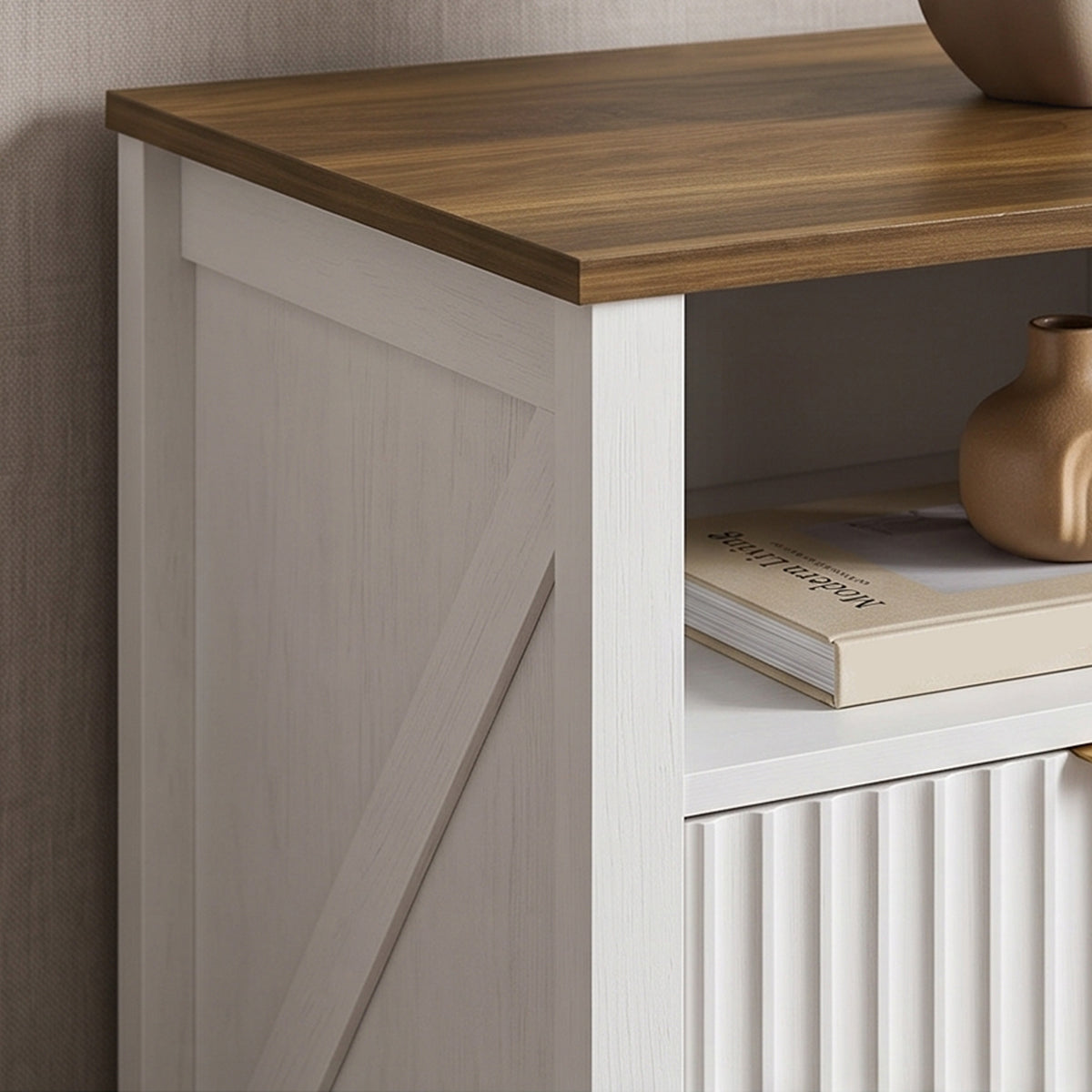 Fluted 2-Drawer Nightstand with Open Shelf – 20"W x 24"H