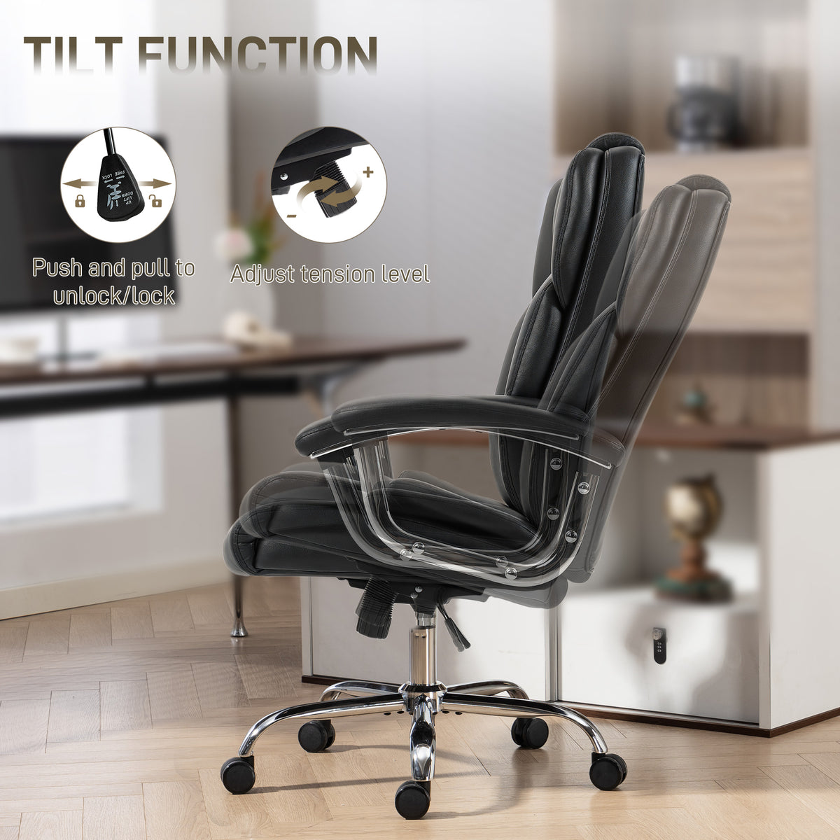 Big and Tall Office Chair 400 lbs, Desk Chair with Spring Cushion, PU Leather, Black
