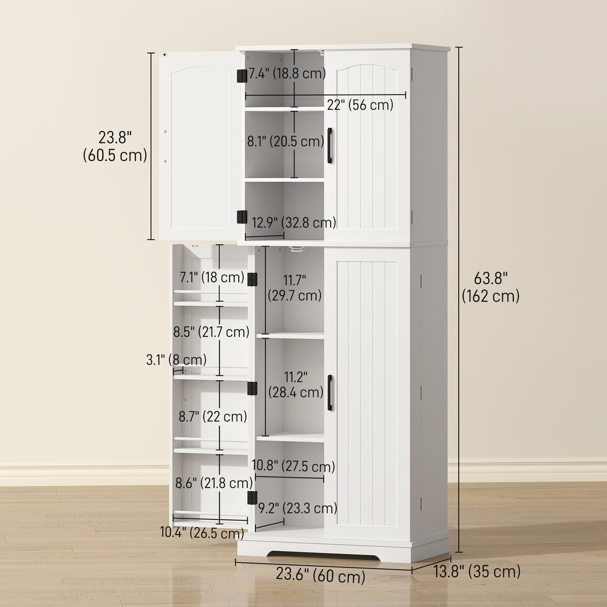 Storage Cabinet with Adjustable Shelves and 8 Door Spice Racks – 24"W x 64"H