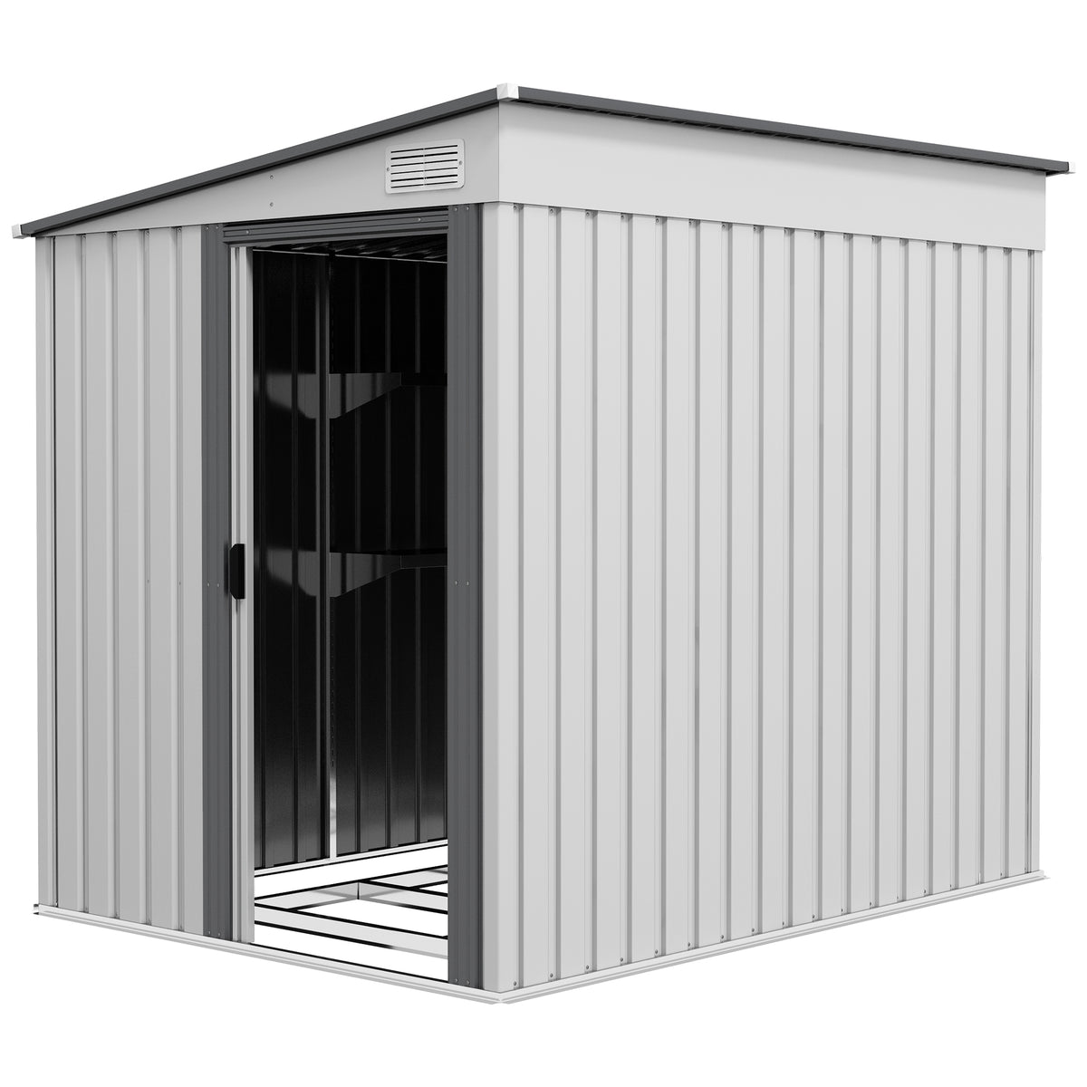 5'x7' Lean to Metal Garden Shed with Foundation, Outdoor Tool Shed with Sliding Door and 2 Vents – White