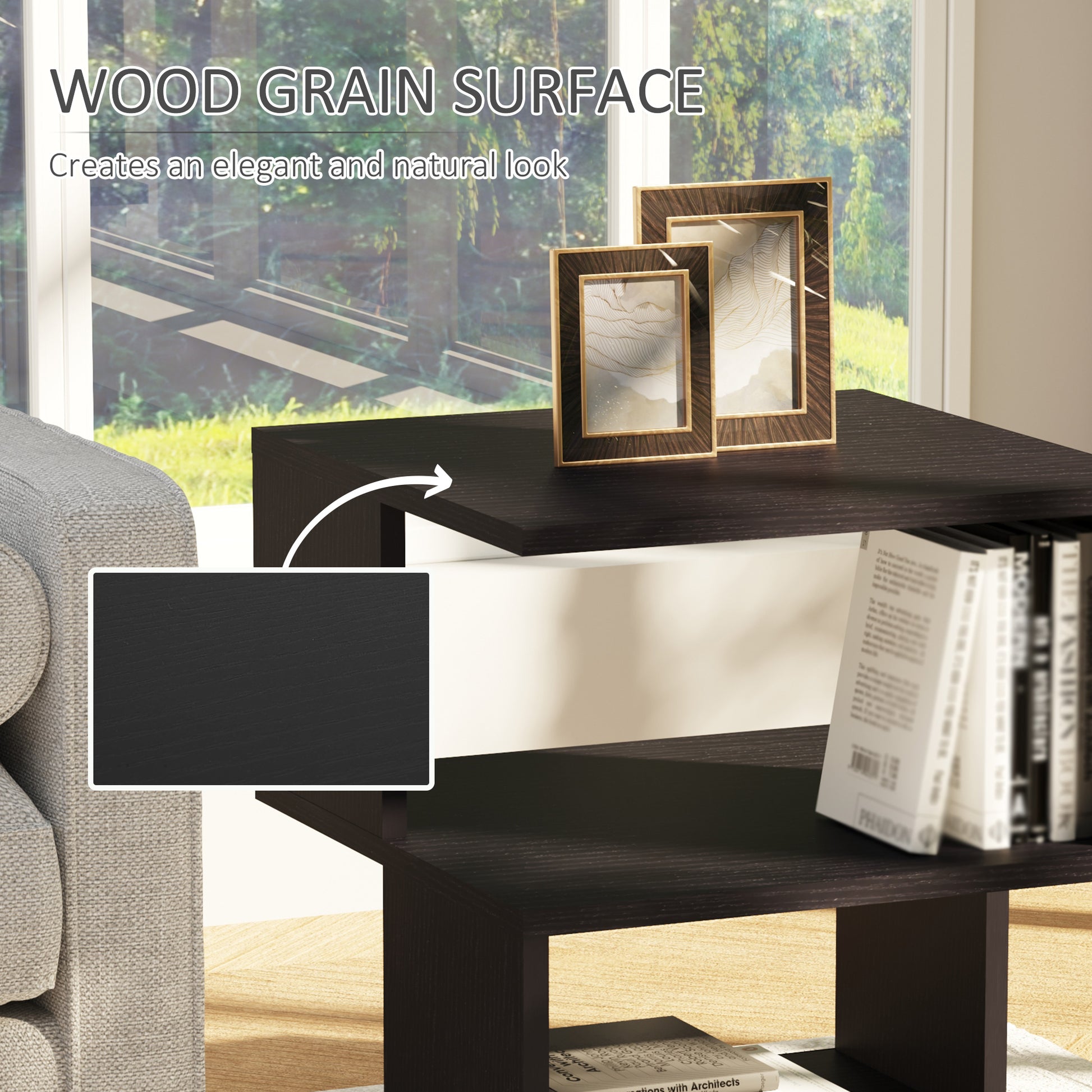 Modern Square 3-Tier Wood Coffee Side End Table with Storage Shelves Black