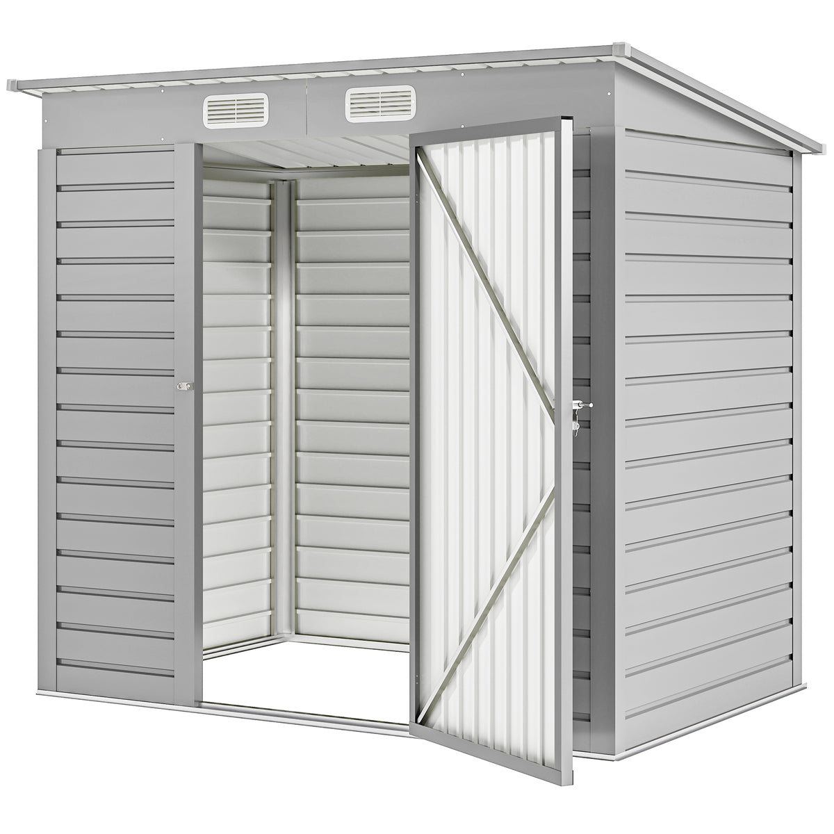 6 x 4FT Galvanized Garden Storage Shed, Metal Outdoor Shed with Double Doors and 2 Vents – Light Grey