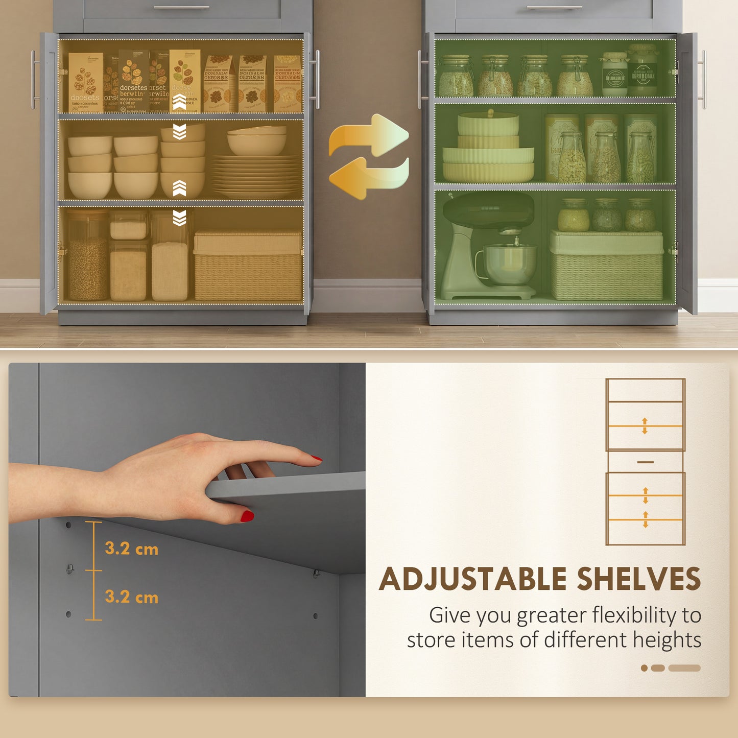 HOMCOM 72" Freestanding Storage Cabinet With 4 Doors Grey