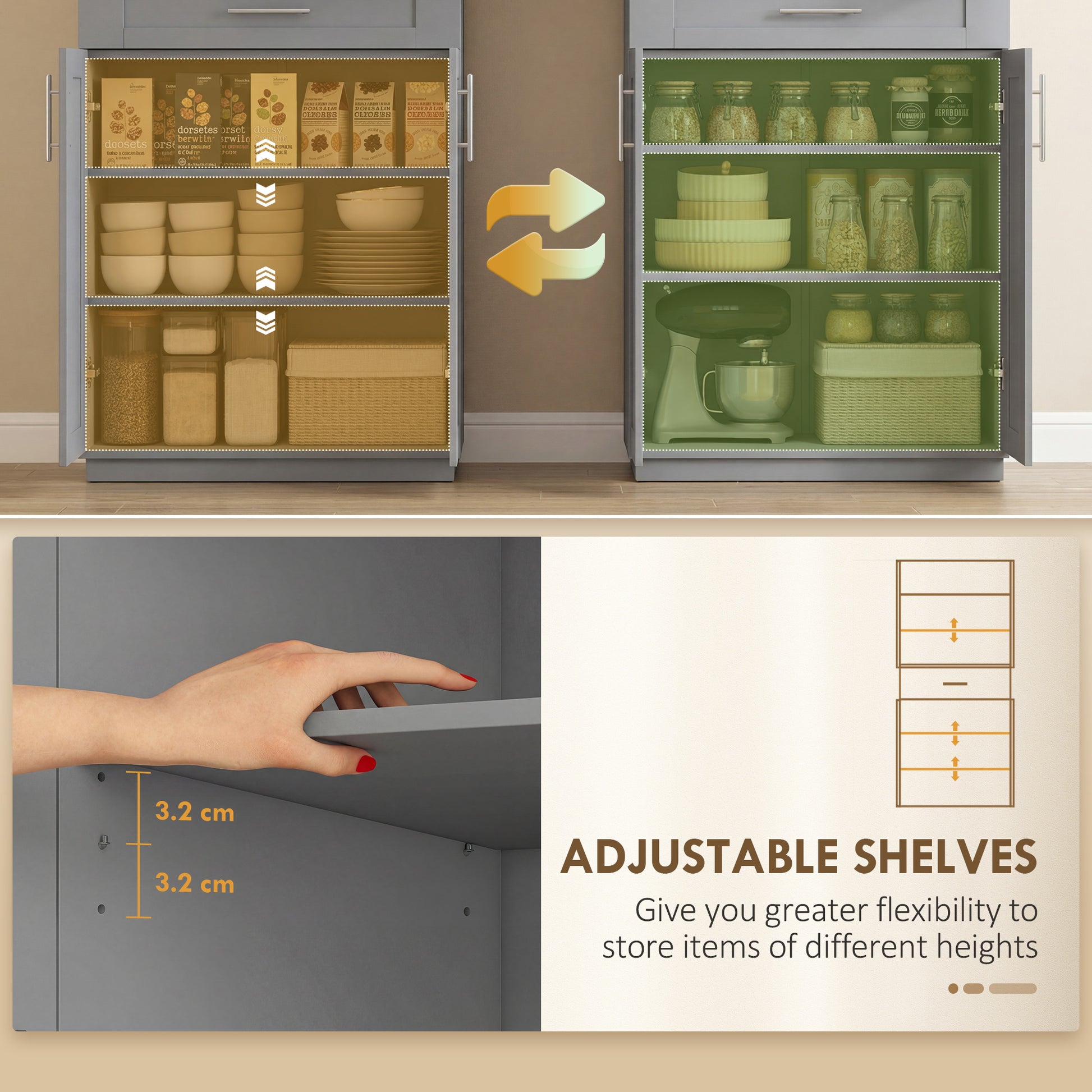 HOMCOM 72" Freestanding Storage Cabinet With 4 Doors Grey