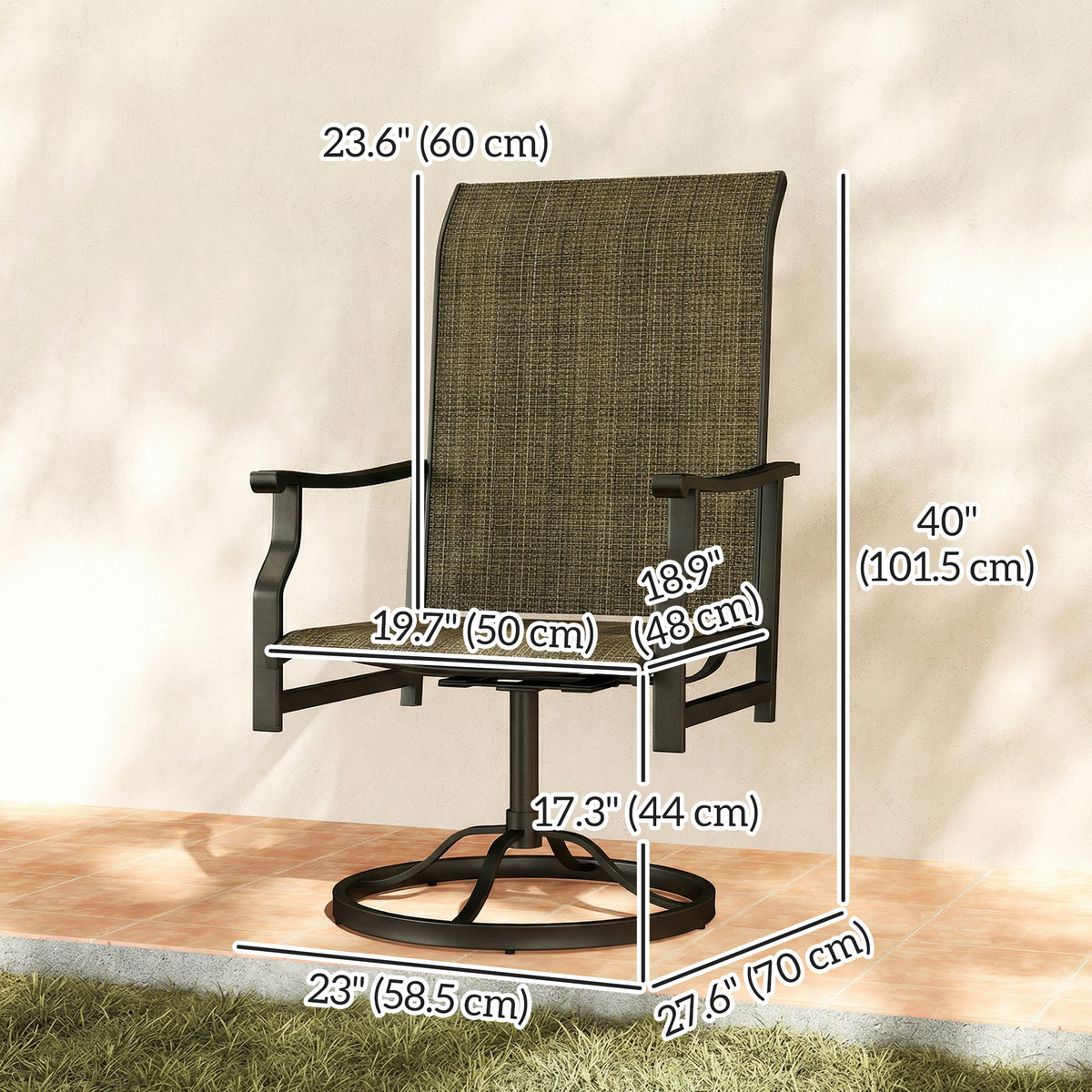 Patio Swivel Chair Set of 2, Swivel Rocker Outdoor Chairs with High Back, for Lawn Garden Backyard Deck – Brown