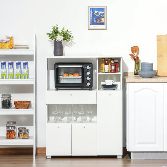 Compact Kitchen Hutch with Microwave Stand and Drawer – 36"W x 47"H