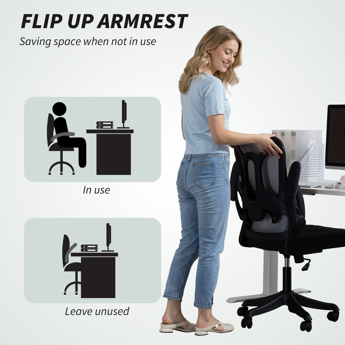 Ergonomic Office Chair, Swivel Desk Chair with Adjustable Lumbar Support and Height, Black