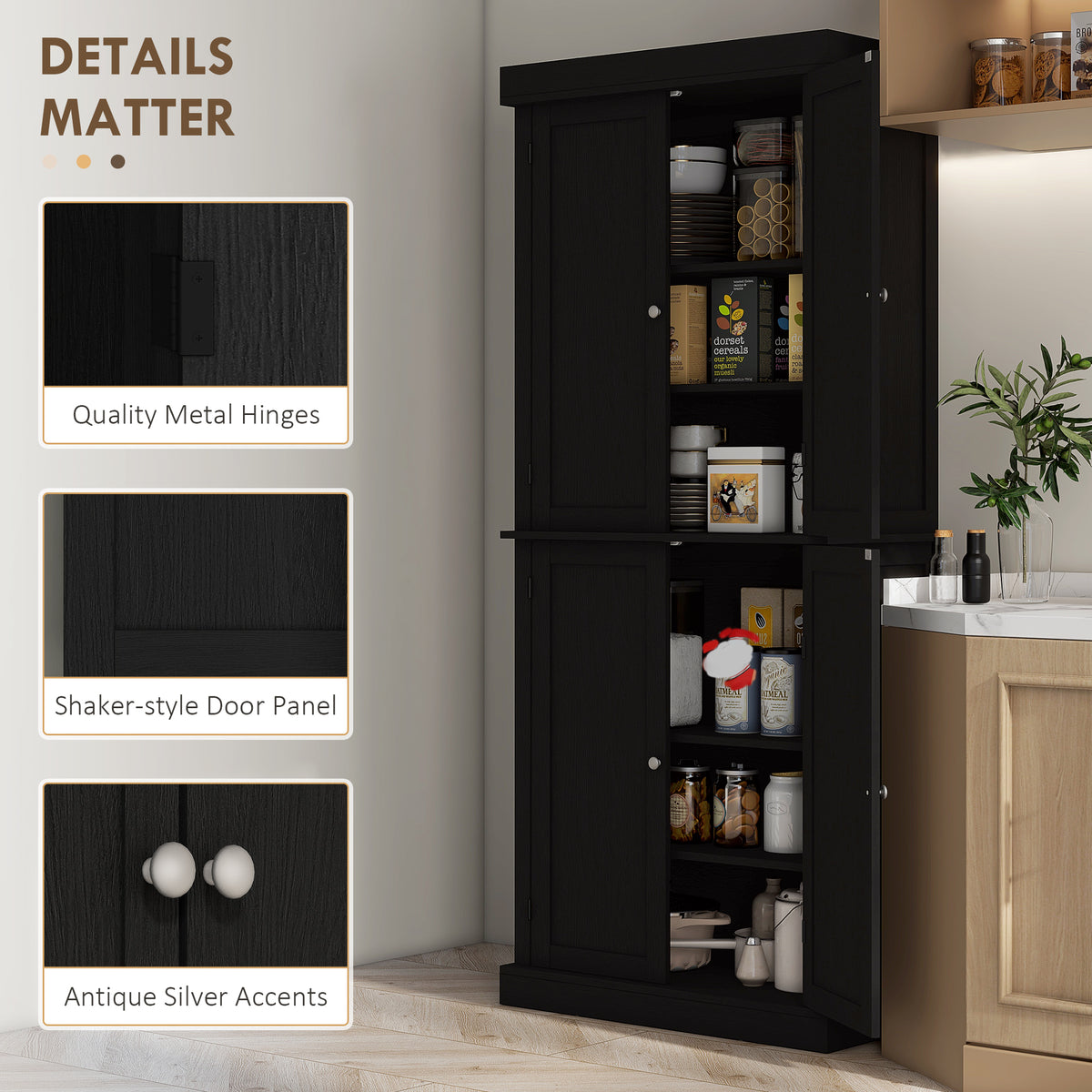 Freestanding Kitchen Pantry Cabinet with 4 Doors – 30"W x 73"H