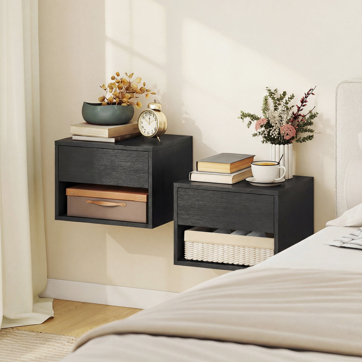 Floating Nightstands with Drawer, Set of 2 – 16"W x 11"H